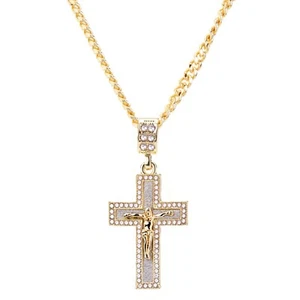 Men's Ice Jesus Cross Pendant with 20" Cuban Chain Necklace CP 2053 - Picture 1 of 5