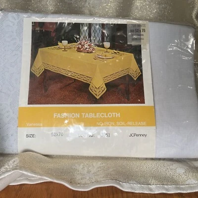 White Tablecloth 52  x 70 Vintage J C Penny’s Lace Edge - Image 1 of 4