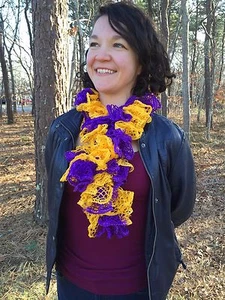 The Pasque Flower Scarf - Handknit Purple and Yellow Ruffle Fashion Scarf - Bild 1 von 4