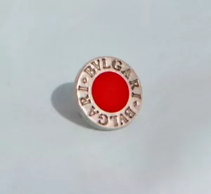Bvlgari Einzel Ohrstecker - 950 Silber Rot Emaille Ohrstecker Scheibe Rund Kreis Logo - Bild 1 von 6