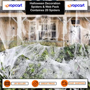 Halloween Spider Webs Decorations with 20 Extra Fake Spiders, Indoor and Outdoor - Picture 1 of 5
