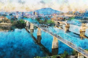 Acuarela Chattanooga Tennessee, arte mural Chattanooga, lona Chattanooga wate - Imagen 1 de 10