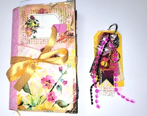 Handmade Junk Journal ~ Pink and Yellow Bees - Picture 1 of 24