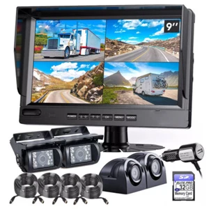 9" QUAD MONITOR SPLIT SCREEN REVERSE BACKUP CAMERA REAR VIEW FOR RV TRUCK CAR - Picture 1 of 14
