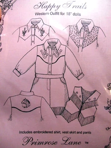 Primrose Lane Schnittmuster HAPPY TRAILS Western Outfit Muster für 18" Puppe - Bild 1 von 3