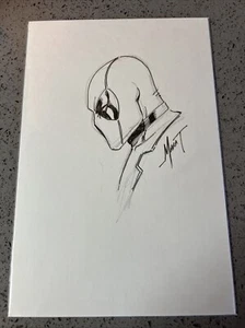 DEADPOOL Head Bust Drawn Sketch Signed By Marat Mychaels Comic Book Size - Picture 1 of 3