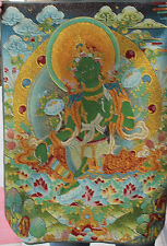 36" Buddhism Silk Cloth Green Tara Mahayana Goddess Bodhisattva Thangka Thanka