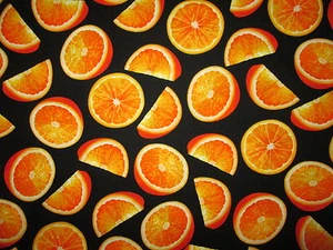 ORANGE REALISTIC ORANGES BLACK COTTON FABRIC FQ - Picture 1 of 6