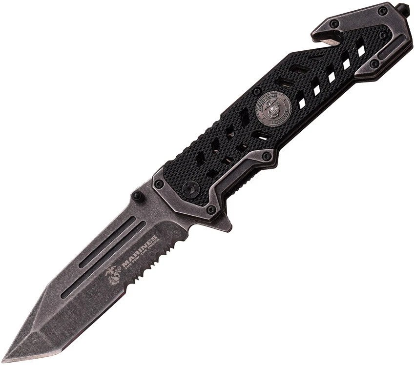 USMC Usma1052sw Marines Linerlock Assist Open Black Folding Knife Pocket Folder