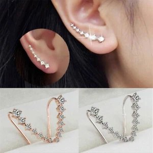 Mujeres Plata Oro Cristal Estrás Gancho Envoltura Oreja Puño Oreja Pernos Arro - Imagen 1 de 6