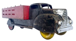 VINTAGE 1940's MARX TOY BLACK DELIVERY TRUCK RED STAKE BED PRESSED STEEL 20 1/2" - Picture 1 of 14