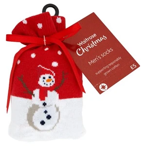 Waitrose Xmas Men's Navy Snowman Socks in a Bag. Pack 0f 6, Each Price Marked £5 - Picture 1 of 2