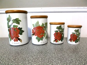 Portmeirion Pomona Set di 4 barattoli di porcellana coperchi in legno tutti ribes rosso - Foto 1 di 6