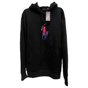 Polo Ralph Lauren Black Hoodie Pullover Hooded Sweatshirt Pink Purple Logo $148 - Picture 1 of 3