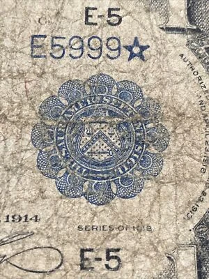 ERROR 1914 $1 DOLLAR RICHMOND-VIRGINIA LOW BINARY STAR NOTE  #5999* SUPER RARE！ - Image 1 of 4