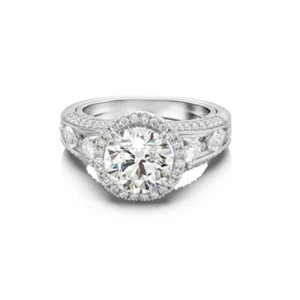 14 Karat Weißgold Ring für Hochzeit Labor gezüchtet 2 Karat runder Diamant IGI E F VS - Bild 1 von 11