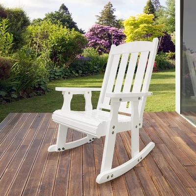 MOSBRISA Wooden Patio Rocking Chair, Heavy Duty 600 LBS,For Outdoor/Indoor/Garden/Yard