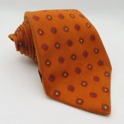 Corbata de Seda Kiton Naranja Rojo Verde Lunares 4" Ancho 60" Largo Italia Séptuple Foto 1 de 4