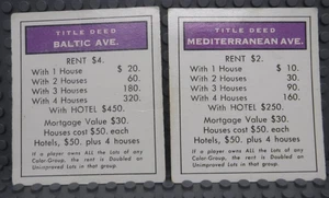 Vintage Monopoly Parker Brothers 1961, #9 gioco da tavolo, ricambio 2 carte Atto Viola - Foto 1 di 8
