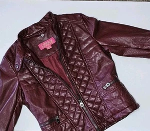 Catherine Malandrino Girls Burgundy Quilted Pleather Jacket. - Picture 1 of 3