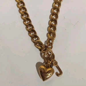 Y2K Juicy Couture Gold Tone Puffy Heart Dangle Charm Chunky Costume Necklace - Picture 1 of 5