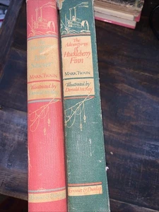 Lot Of 2 Twain - Huck Finn, Tom Sawyer VTG HC, Illustrated Jr Library 1922 No DJ - Imagen 1 de 6