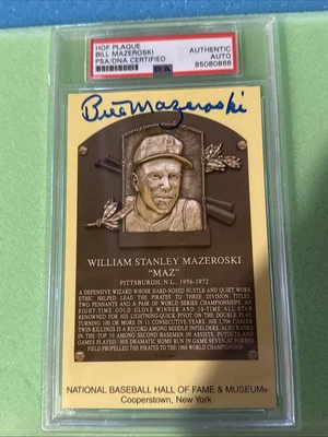 Bill Mazeroski Signed HOF Gold Plaque Postcard Yellow Pirates PSA/DNA Autograph - Image 1 of 4