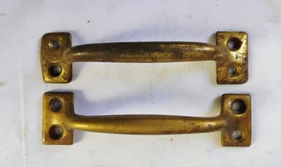 Vintage pair of Old Screen Door Trunk Handles Solid Brass  4" - Image 1 of 2