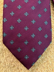 NWOT Church's Burgundy Silk Tie w/ Green & Sky Woven Florets 3.5"W x 59"L - Picture 1 of 6