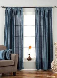 Navy Blue Tab Top Textured Curtain / Drape / Panel - 84" - Pieza - Imagen 1 de 3