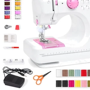 Beginner-Friendly Sewing Machine - Pink/White 42 Piece Kit with Carrying Handle - Picture 1 of 9