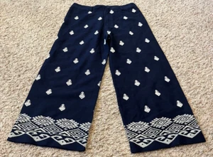 Elie Tahari Linen Blend Pants Embroidered Wide Leg Blue Trousers Womens Size 12 - Picture 1 of 3
