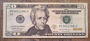 20 dollar bill TRUE birthday note June 11, 1981 serial number 06111981 - Picture 1 of 3