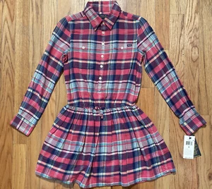 RALPH LAUREN POLO GIRLS PLAID COTTON TWILL DRESS Blue/pink SIZE 8 #27 - Picture 1 of 4