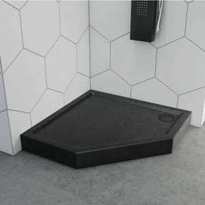 Duschtasse Schwarz Fünfeck Duschwanne Steinoptik 90 x 90 80 x 80 rutschsicher - Bild 1 von 6