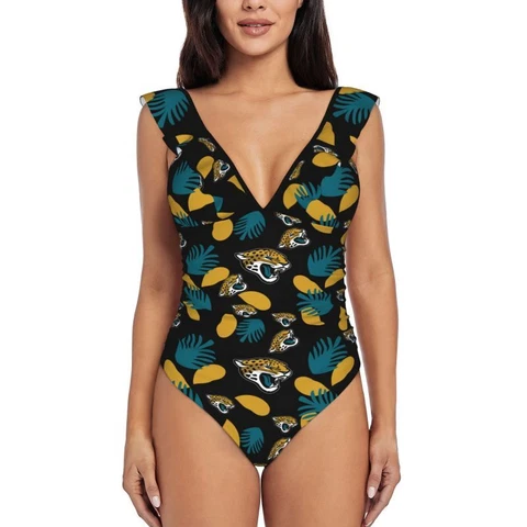 Jacksonville Jaguars Women's Ruffle One Piece Swimsuit Hawaiian Printed Swimsuit Cover