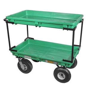 FARM-TUFF Plastic Double Deck Shop Wagon with Pneumatic Tires, Green, 20" x 38" - Picture 1 of 2