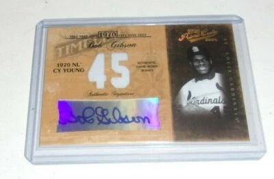 BOB GIBSON 2004 LEAF LIMITED GAME USED DUAL JERSEY AUTO 9/25 SIGNED CARD  - Image 1 of 2