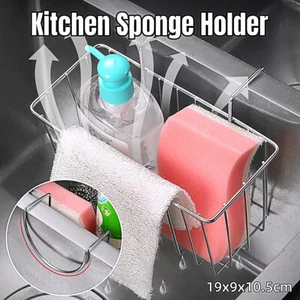 Stainless Steel Kitchen Sponge Holder Soap Brush Sink Caddy Drainer Rack Storage - Picture 1 of 12