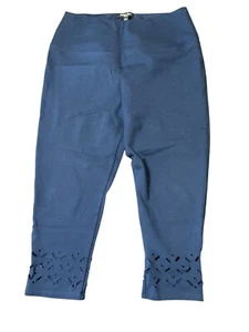 Athena Marie Navy Blue Capri Leggings Laser Cut Details Stretch Fabric Size LP - Picture 1 of 5