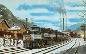 P&LE RR Locomotive No 4204 Passing Through Merry Christmas Snowman Greeting - Picture 1 of 2