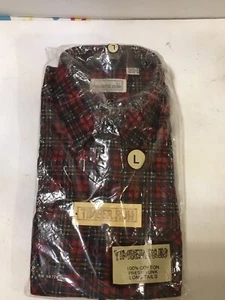 Timber Run Plaid Flannel Shirt L NOS Red Blue Button Up 100% Cotton - Picture 1 of 7