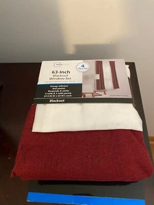 NEW MAINSTAYS 4 PIECE 63-INCH BLACK OUT VOILE & PANEL WINDOW SET MERLOT & WHITE - Picture 1 of 12
