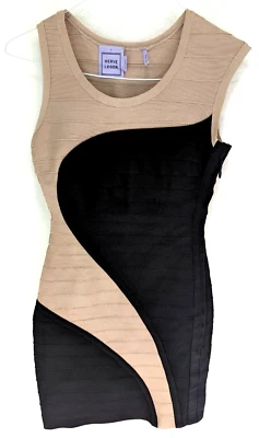 HERVE LEGER Dress Bandage Bodycon Ying Yang Color Block Beige Black Size S EUC * - Image 1 of 4