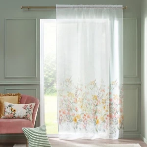 Catherine Lansfield Voile Curtain Panel Countryside Floral Slot Top White - Picture 1 of 10