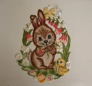 Fensterbild HASE mit Küken Plauener Spitze Fensterdekoration Osterhase Ostern - Bild 1 von 1