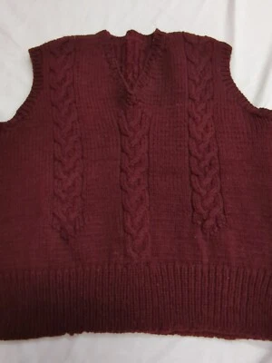 BOHO Hippie Vintage Handmade Crochet Granny Vest Cable knit V neck wine burgundy - Image 1 of 4