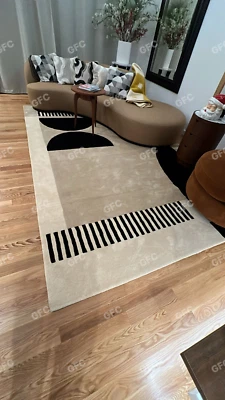 Cream black 8x10 Area Tufted rug woolen Area Rug Hand tufted Rug For Any Room - Image 1 of 4