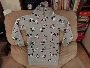 Disney Mickey & Minnie Mouse Pink Bow Print Hoodie Gray Girls Sz 8 - Picture 1 of 7