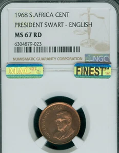 1968 SOUTH AFRICA ENGLISH CENT NGC MS67 RD MAC FINEST GRADE & MAC SPOTLESS * - Picture 1 of 2